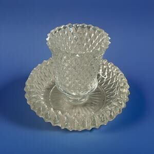 Vintage Indiana Glass Diamond Cut Point Votive Candle Holder Tealight Home Decor